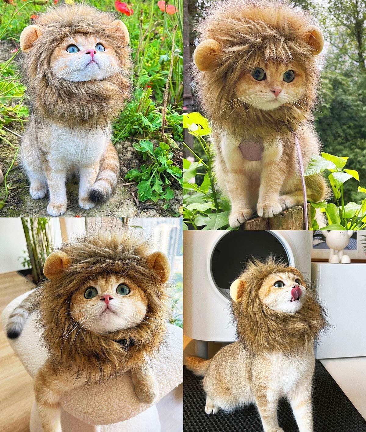 Lion Mane Costume for Cats: Adorable Fluffy Wig with Ears for Halloween, Christmas & Photos