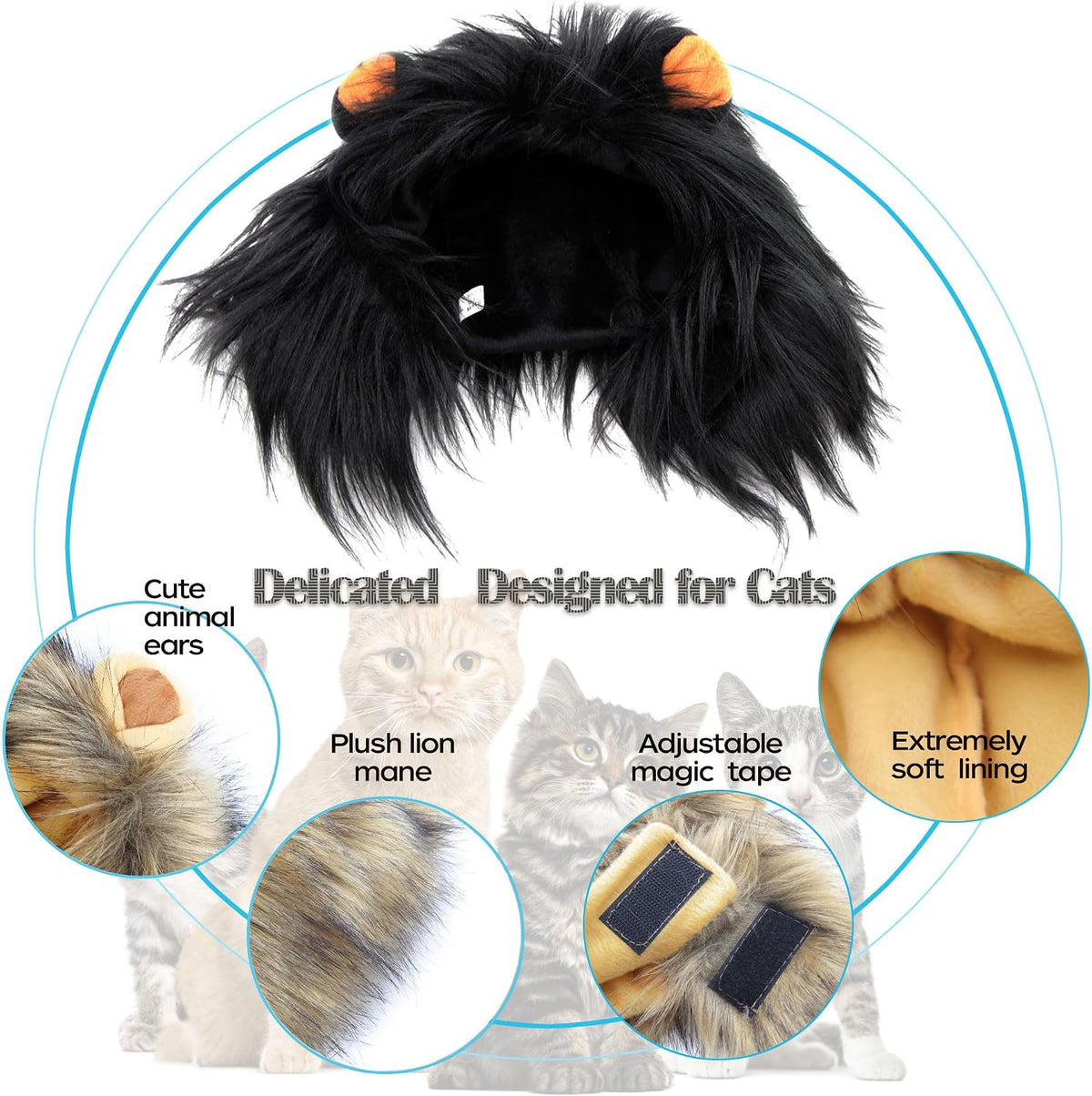 Lion Mane Costume for Cats: Adorable Fluffy Wig with Ears for Halloween, Christmas & Photos